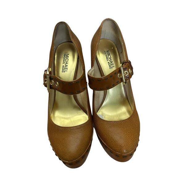 Michael Kors Handcock Mary Jane Platform High Heel Leather Cognac Brown Size 7.5 - Picture 11 of 12